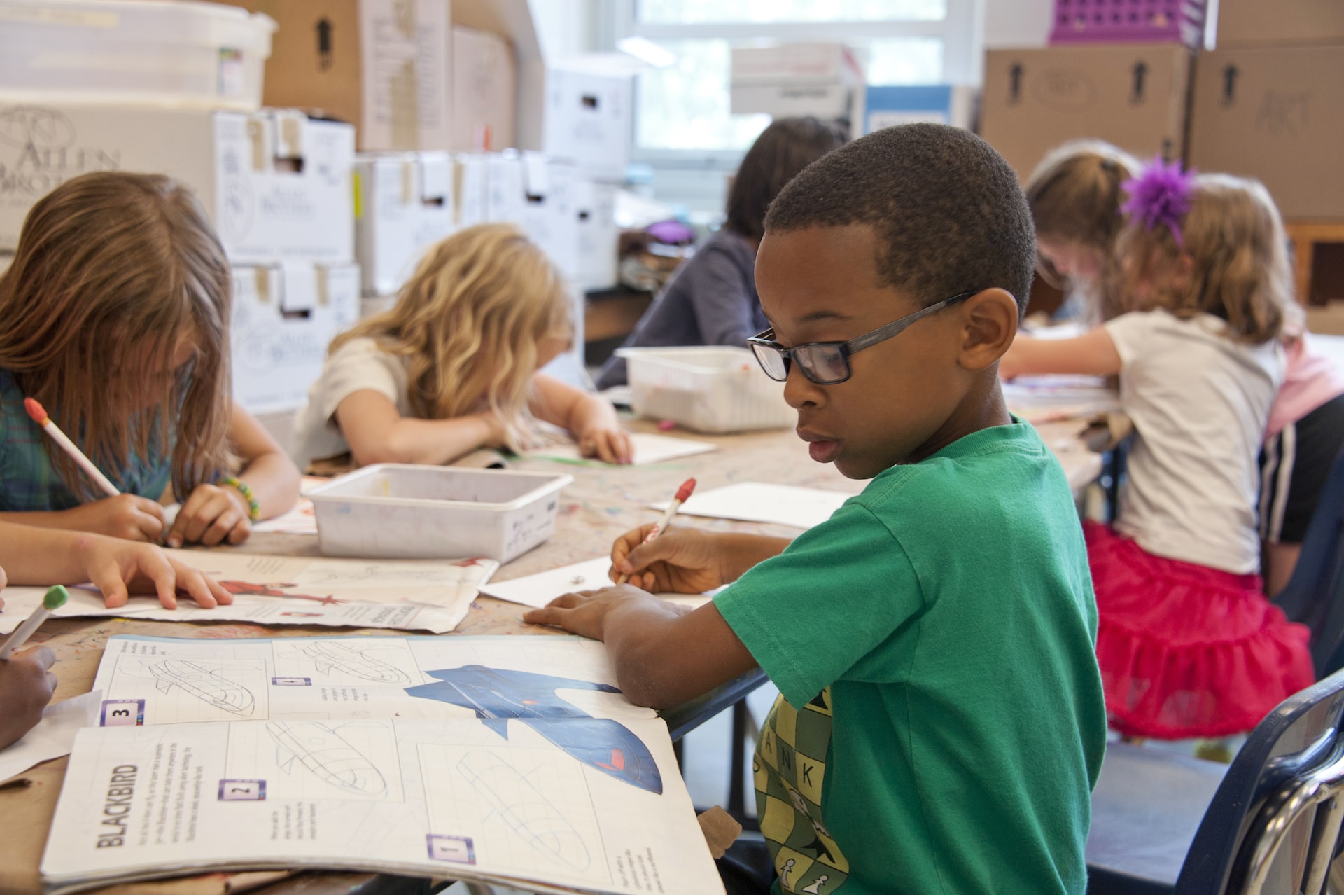 School pupils studying.